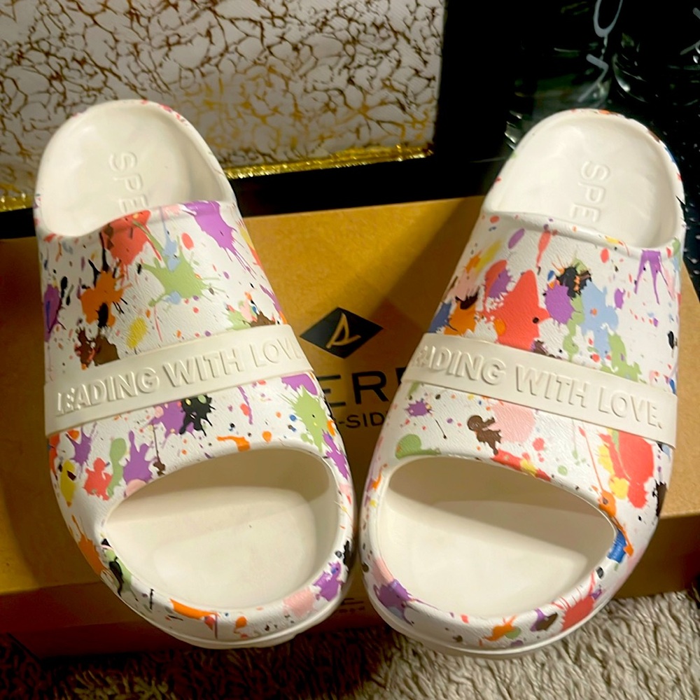 Sperry Float Slide Splash 💦 Paint Design Unisex EUC